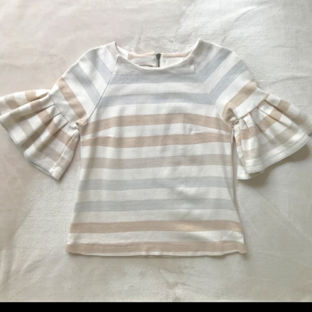 Maeve Helsa striped top bell sleeves metallic - Picture 5 of 11